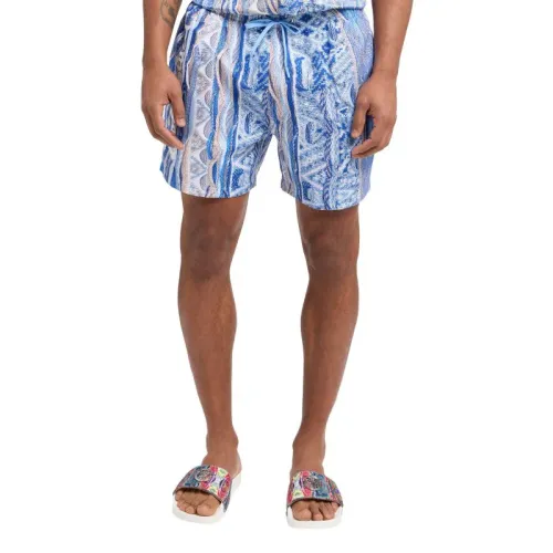 Carlo Colucci , Mens Swim Shorts with Logo Print ,Blue male, Sizes: