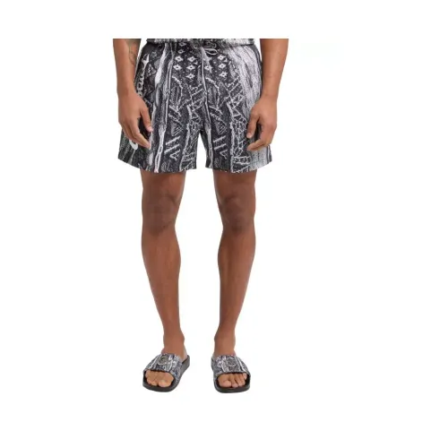 Carlo Colucci , Mens Swim Shorts with Logo Print ,Gray male, Sizes: