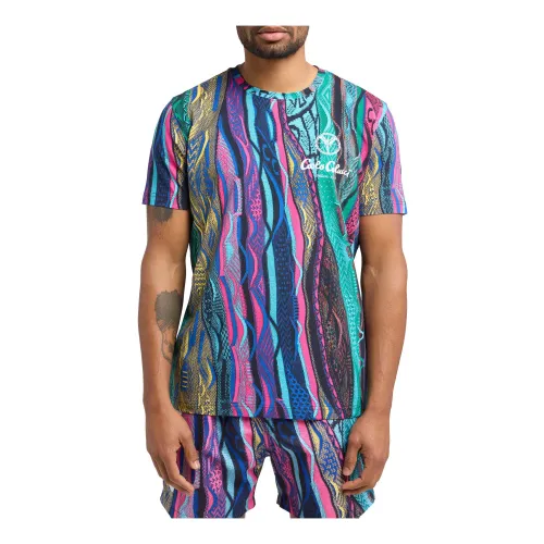 Carlo Colucci , Mens T-Shirt with Eye-Catching Pattern ,Multicolor male, Sizes: