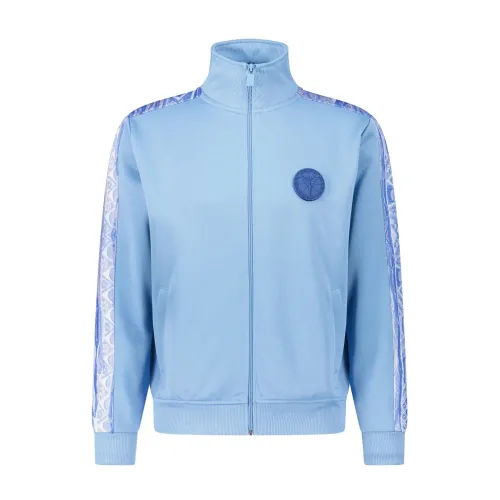 Carlo Colucci , Zip-Through Sweatshirt with Unique Badge ,Blue male, Sizes: