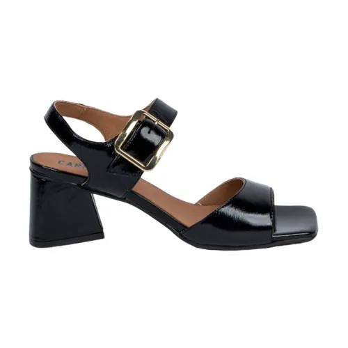 Carmens , Black Brushed Leather Sandals with Buckle ,Black female, Sizes: