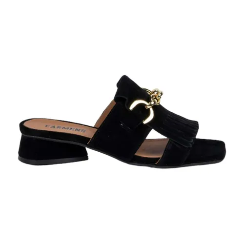 Carmens , Black Suede Sally Loafers with Gold Metal Detail ,Black female, Sizes: