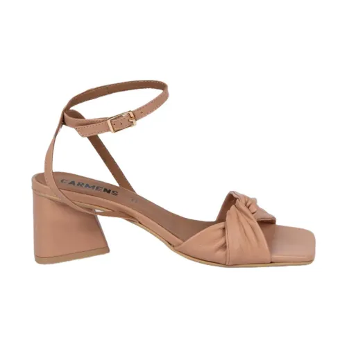 Carmens , Nude Leather Ankle Strap Sandals ,Beige female, Sizes: