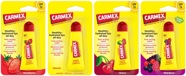 Carmex Original, Cherry, Strawberry & Mint Tube 4-Pieces