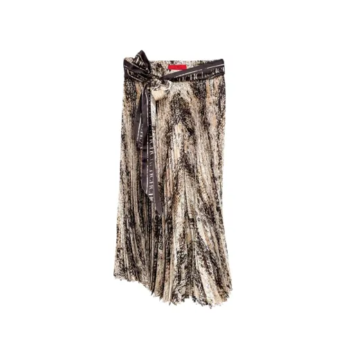 Carolina Herrera , Snake Print Pleated Twill Skirt ,Brown female, Sizes: