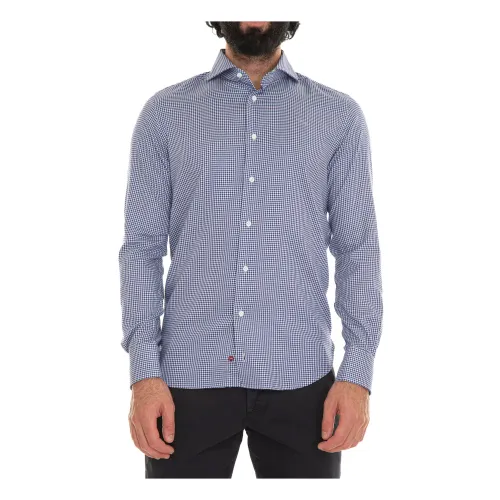 Càrrel , Checkered Casual Shirt with Matching Clutch ,Blue male, Sizes: