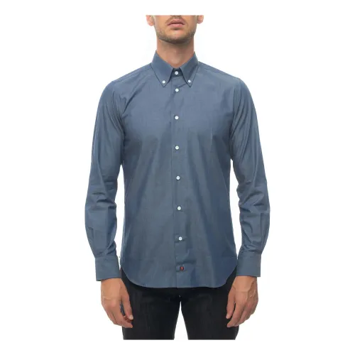 Càrrel , Denim Button-Down Casual Shirt ,Blue male, Sizes: