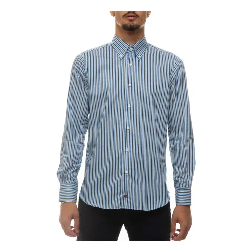 Càrrel , Striped Button-Down Casual Shirt ,Blue male, Sizes: