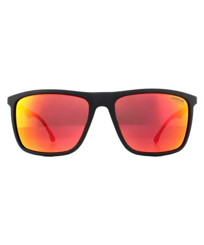 Carrera Rectangle Mens Matte Black Red Mirror Sunglasses - One