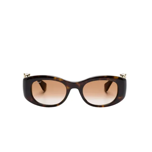Cartier , Panthère Sunglasses Brown Tortoise Oval ,Brown female, Sizes: