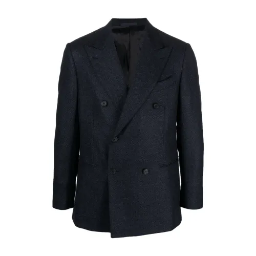 Caruso , Blue Double-Breasted Wool Jacket ,Blue male, Sizes: