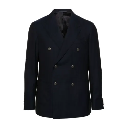 Caruso , Blue Wool Single-Breasted Jacket ,Blue male, Sizes: