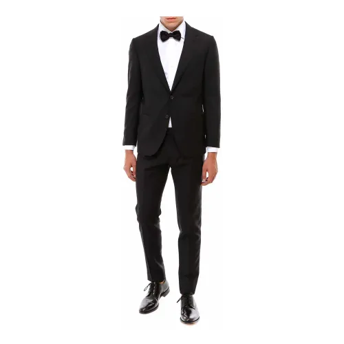 Caruso , Elegant Black Wool and Mohair Tuxedo ,Black male, Sizes:
