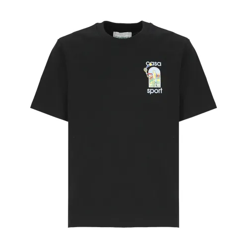 Casablanca , Black Cotton T-shirt Crew Neckline Logo ,Black male, Sizes: