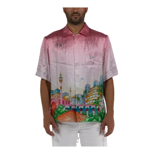 Casablanca , Cuban Collar Short Sleeve Shirt ,Pink male, Sizes: