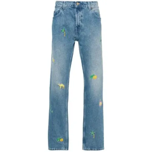 Casablanca , Embroidered Straight Jeans ,Blue male, Sizes: