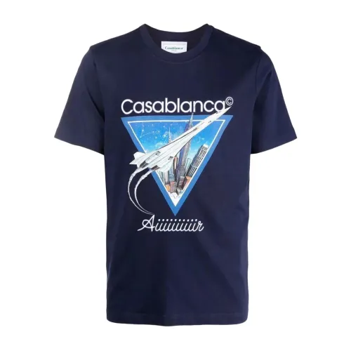 Casablanca , Navy Aiiiiiir Graphic Print T-Shirt ,Blue male, Sizes: