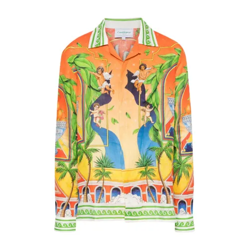 Casablanca , Orange Linen Shirt with Trophy Print ,Orange male, Sizes: