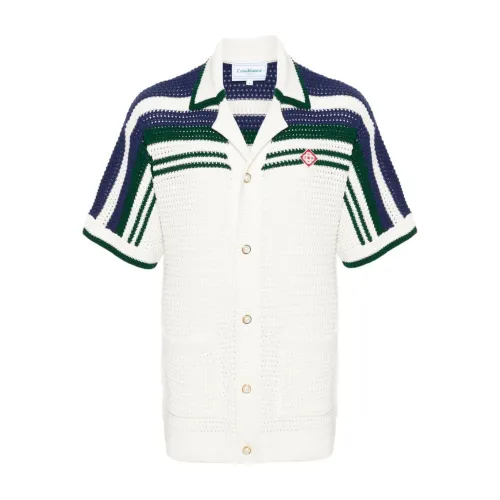 Casablanca , Striped Crochet Tennis Shirt ,White male, Sizes: