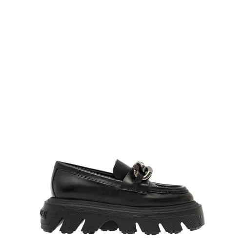 Casadei , Black Chain Chunky Mocassin Flat Shoes ,Black female, Sizes: