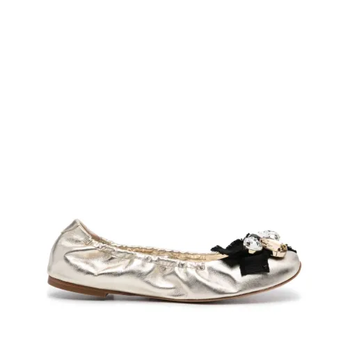 Casadei , Golden Gem Embellished Flat Shoes ,Beige female, Sizes: