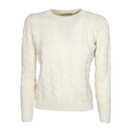 Cashmere Company , Italian Made Cashmere and Wool Braided Crewneck Sweater ,White female, Sizes: