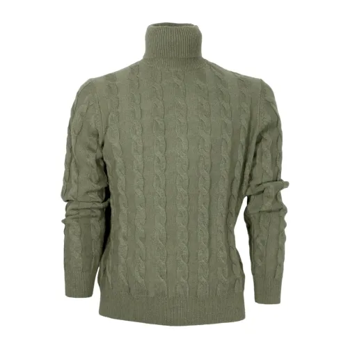 Cashmere Company , Slim Fit Cashmere and Wool Mens Turtleneck in Green ,Green male, Sizes:
