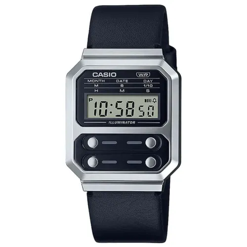 Casio Men's Digital Quartz Watch with Leather Strap