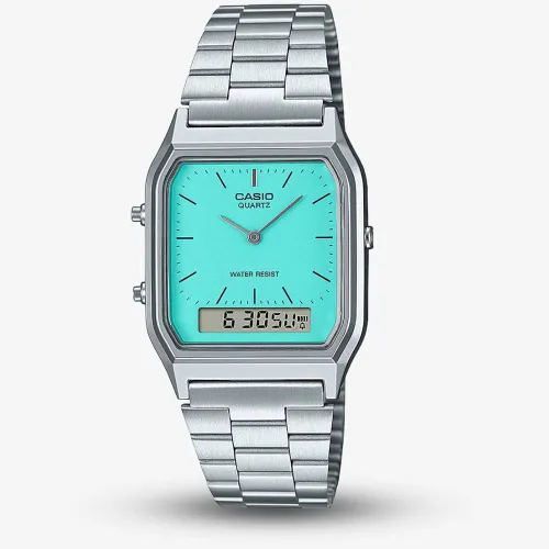 Casio Vintage Rectangle Turquoise Dual Display Watch AQ-230A-2A2MQYES