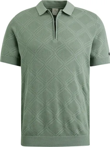 Cast Iron Knitted Half Zip Polo Shirt Structure Green