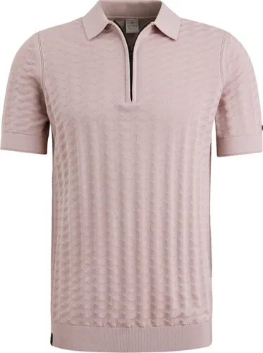 Cast Iron Knitted Half Zip Polo Shirt Structure Pink