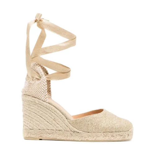 Castañer , Golden Wedge Sandals Interwoven Design ,Beige female, Sizes: