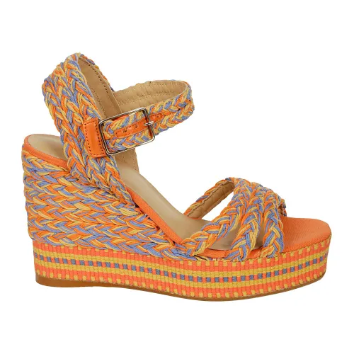 Castañer , Multicolour Laced Wedge Sandals Ss23 ,Orange female, Sizes: