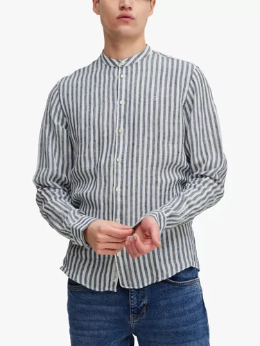 Casual Friday Anton Long Sleeve Striped Grandad Shirt, Navy/White - Navy/White - Male