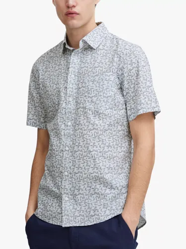 Casual Friday Anton Short Sleeve Leaf Printed Shirt, Chambray Blue - Chambray Blue - Male