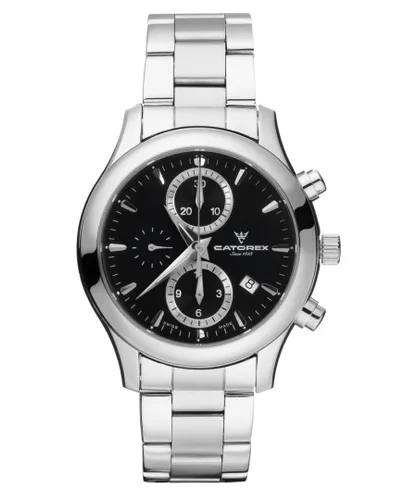 Catorex : Mens Chrono Tradition Wrist Black Watch - Silver Stainless Steel - One Size