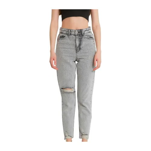Catwalk , Ripped high-waisted jeans - D83615 ,Gray female, Sizes: