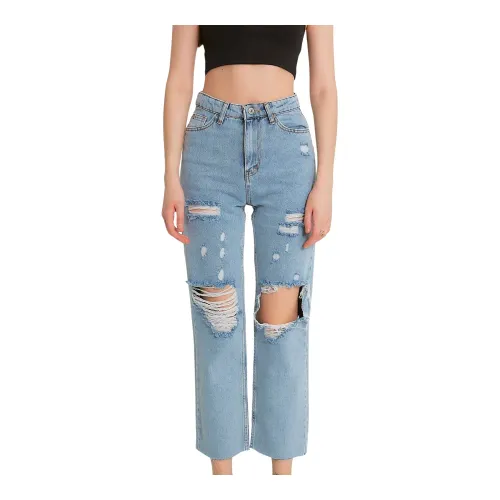 Catwalk , Ripped high-waisted jeans - D83616 ,Blue female, Sizes: