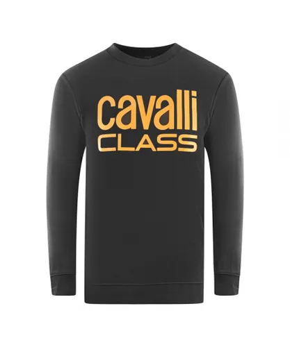 Cavalli Class Mens Bold Brand Logo Black Sweatshirt