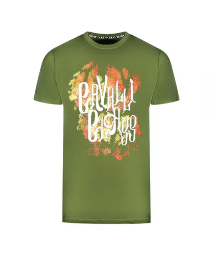 Cavalli Class Mens Bold Logo Green T-Shirt Cotton