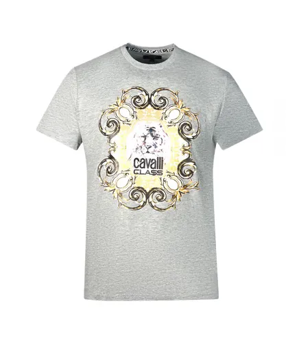 Cavalli Class Mens Bold Tiger Emblem Design Grey T-Shirt Cotton