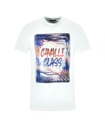 Cavalli Class Mens Box Logo Box White T-Shirt Cotton