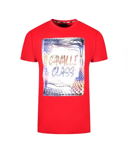 Cavalli Class Mens Box Logo Red T-Shirt Cotton