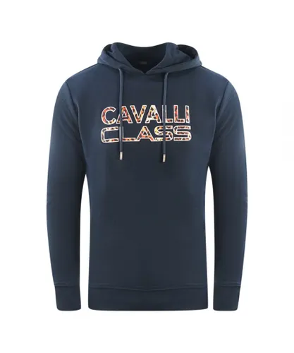 Cavalli Class Mens Brand Logo Navy Blue Hoodie