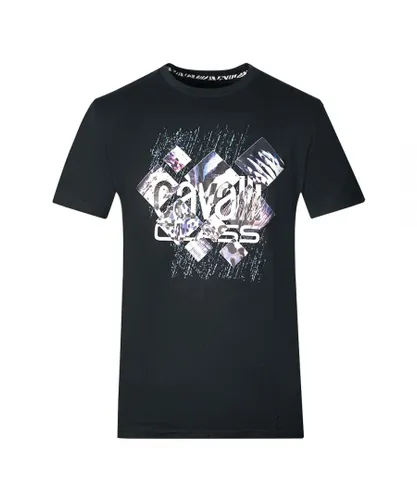 Cavalli Class Mens Diamond Window Of Tiger Design Black T-Shirt Cotton