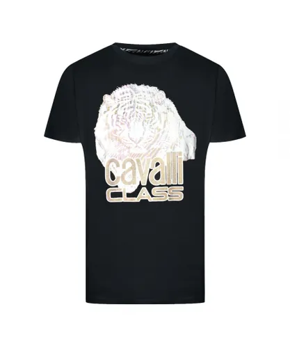 Cavalli Class Mens Large Tiger Logo Black T-Shirt Cotton