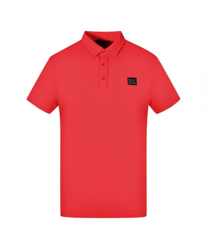 Cavalli Class Mens Patch Logo Bordeaux Polo Shirt - Red Cotton