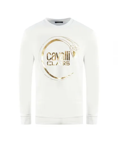 Cavalli Class Mens Piercing Snake Logo White Sweatshirt