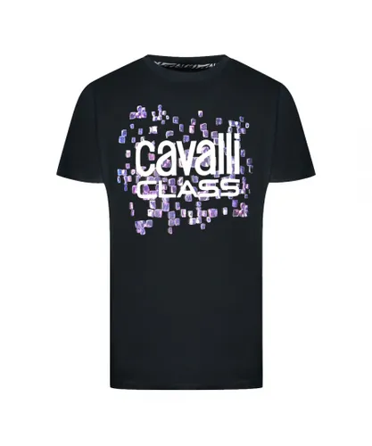 Cavalli Class Mens Scales Design Logo Black T-Shirt Cotton