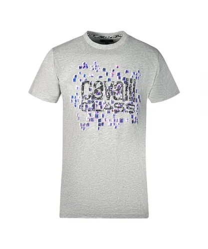 Cavalli Class Mens Scales Design Logo Grey T-Shirt Cotton
